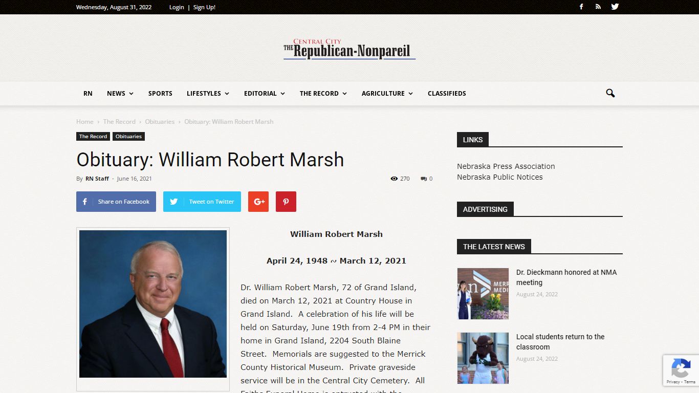 The Republican Nonpareil | Obituary: William Robert Marsh
