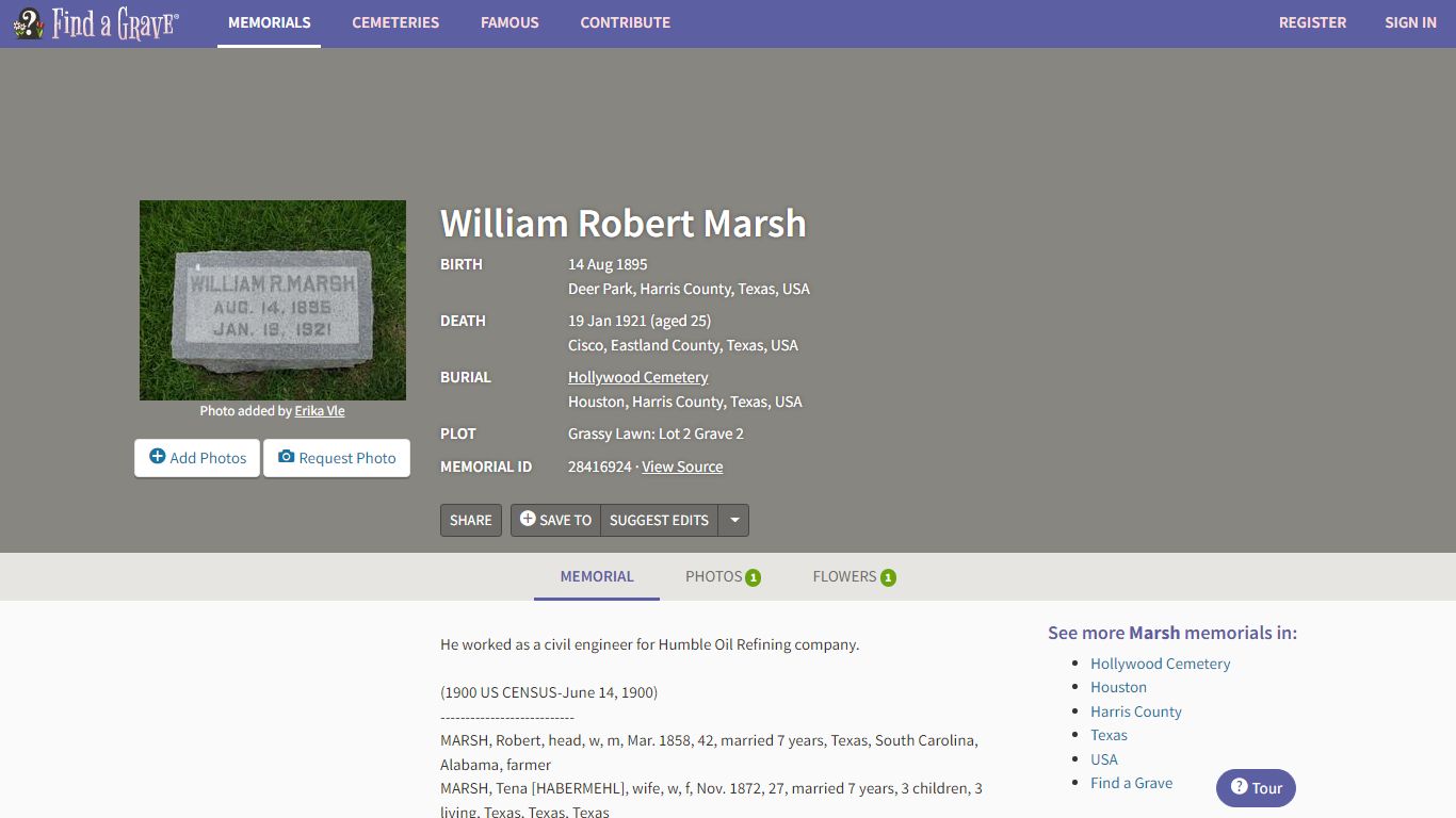 William Robert Marsh (1895-1921) - Find A Grave Memorial